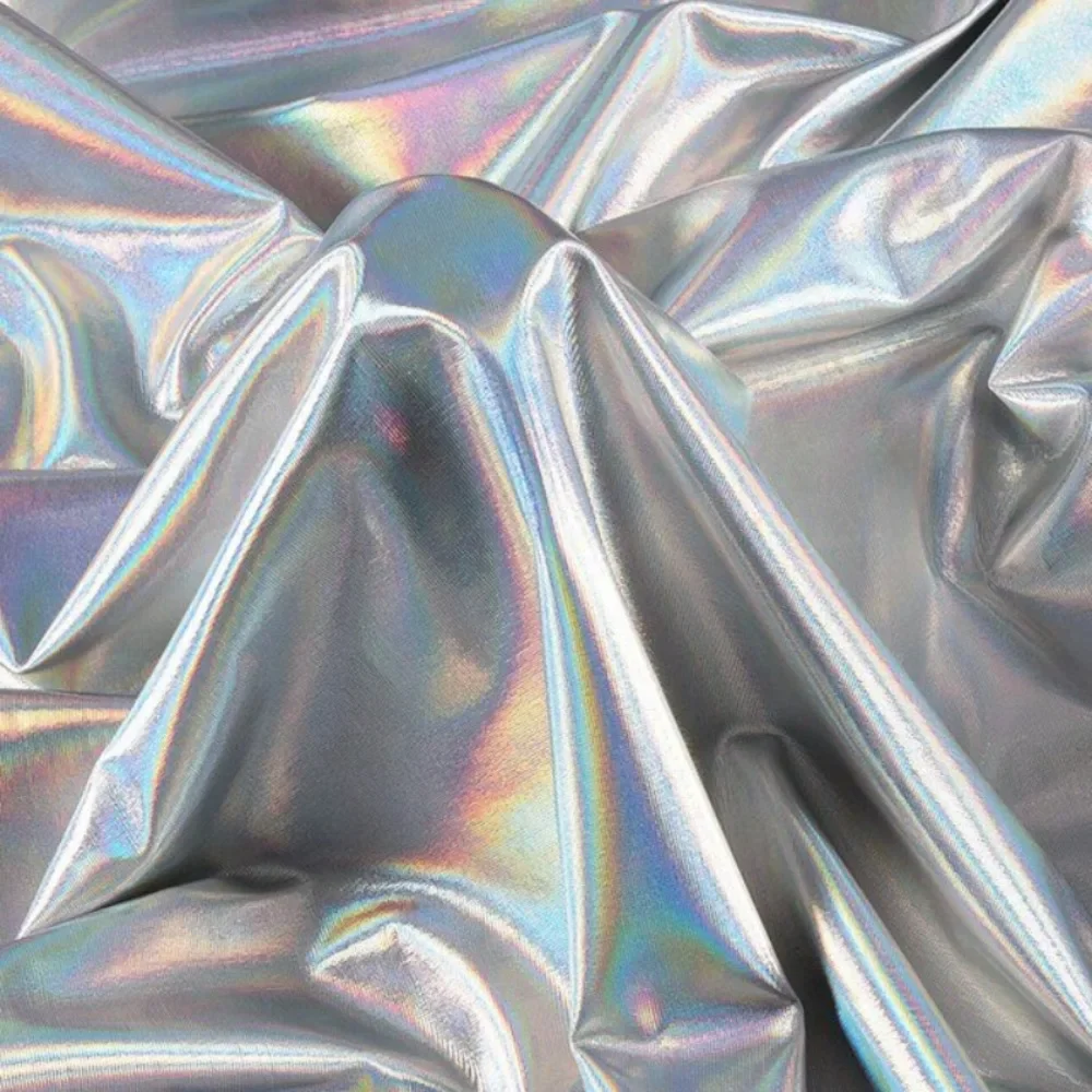 Bright Silver Elastic Waterproof Fabric Graduation Design Colorful Reflective Gilding Fabric Cloth by the Meter for Sewing Diy