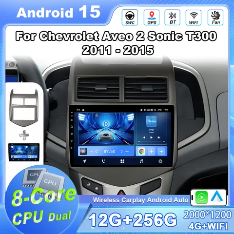 Android 15 Radio Stereo Carplay For Chevrolet Aveo 2 Sonic T300 2011-2015 Car Multimedia Video Player GPS Navigation NO 2DIN DVD