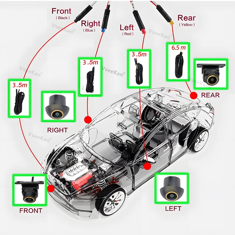 360 Panoramic Car Camera WDR307 AHD1080P Right+Left+Front+ Rear View Camera for Android Radio Night Vision Golden fisheye lens