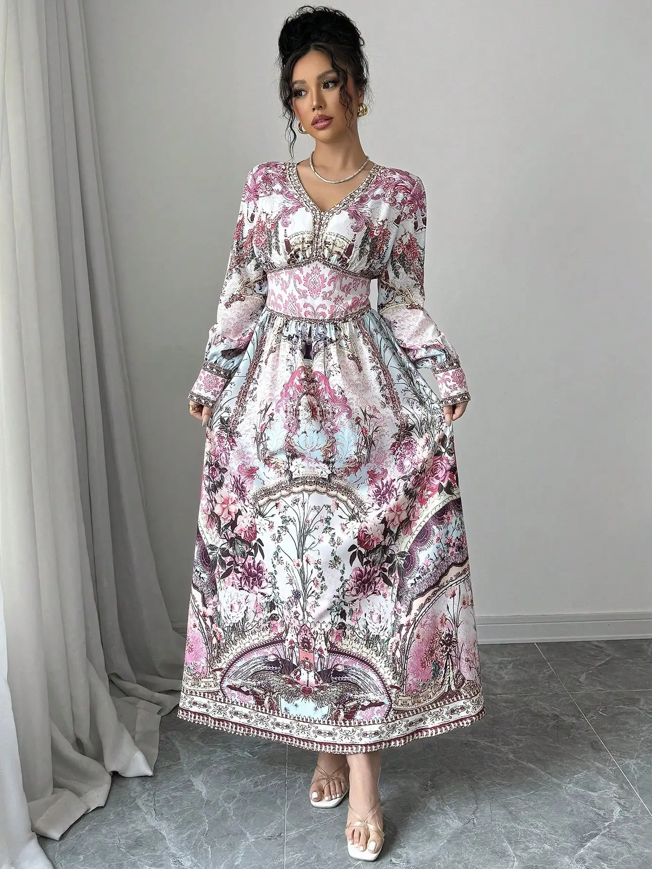 pink and white flowy dress Destene Floral Maxi Dress - Rose Pink and White