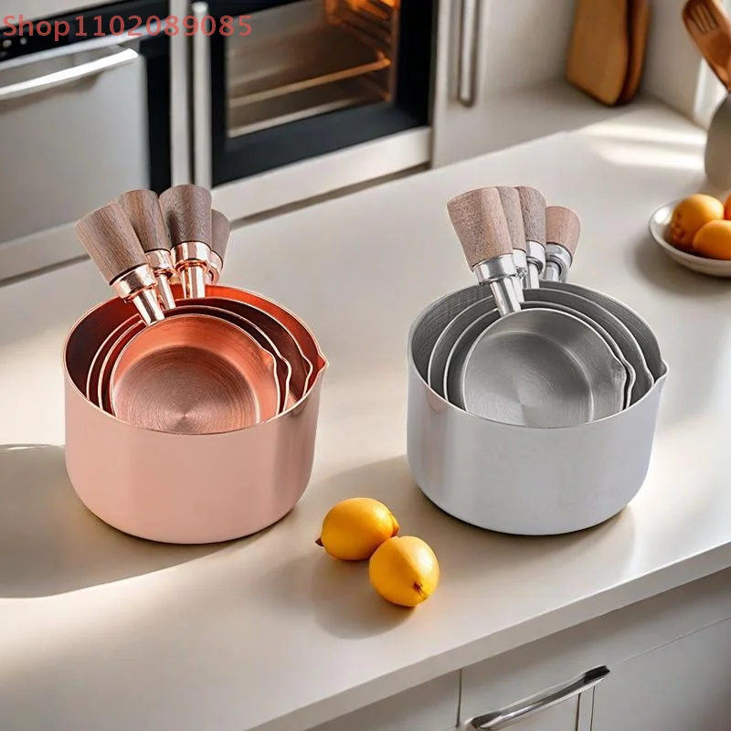 1 Pcs Stainless Steel Steak Sauce Cup With Walnut Handle Baking Measuring Spoon Reusable Food Storage Container Kitchen Tools