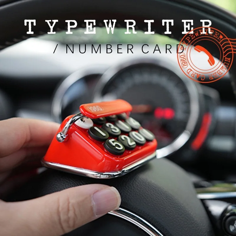 Retro Typewriter Temporary Parking Card, Hidden Car Phone Number Plate With 5 Groups Digits, Fashion Car Moving Contact Display