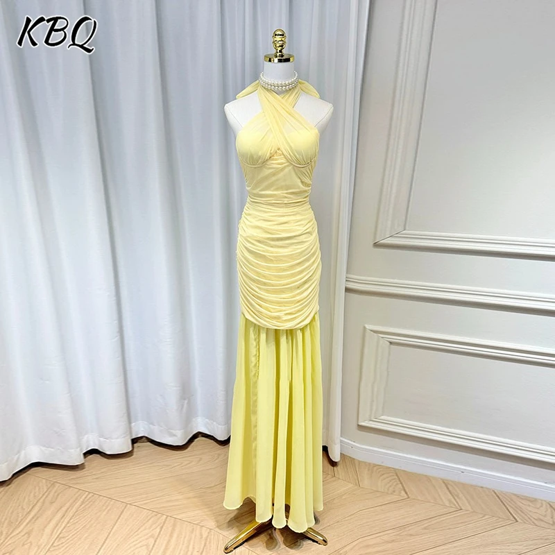 

KBQ Solid Spliced Folds Slimming Dresses for Women Round Neck Sleeveless High Waist Temperament Dress Female Fahsion New New