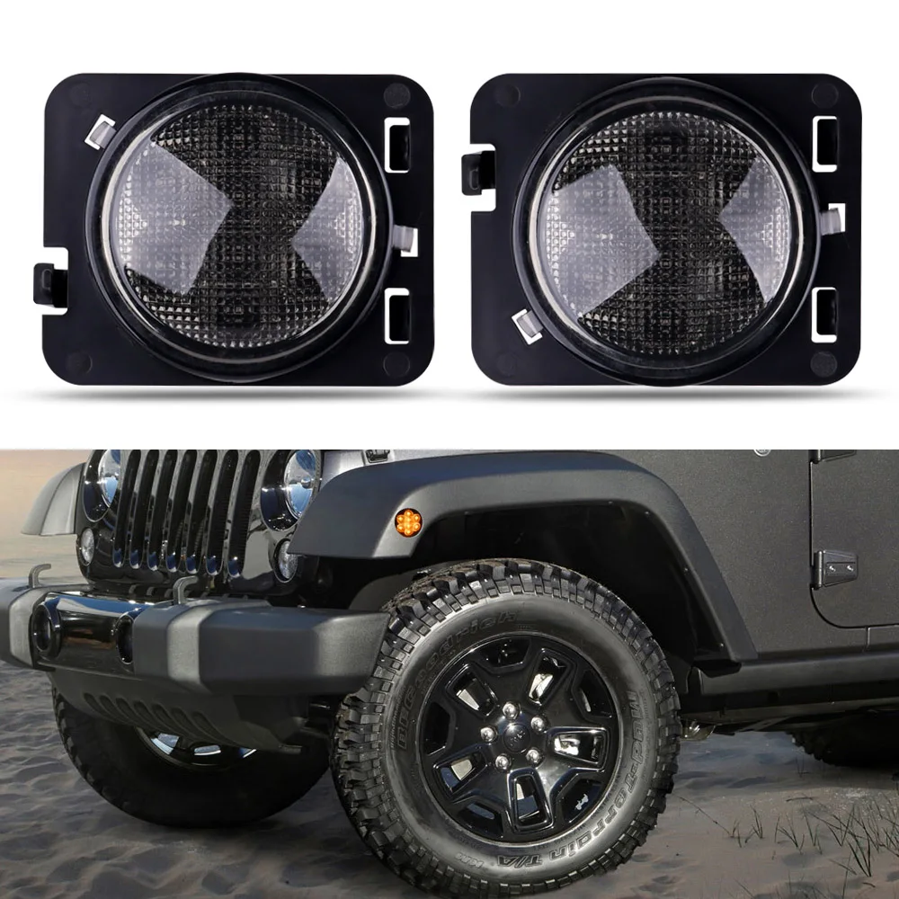 

Car Accessories,2PCS LED Turn Signal Light for Jeep Wrangler JK JKU 12V Amber Front Grille Lights - Waterproof