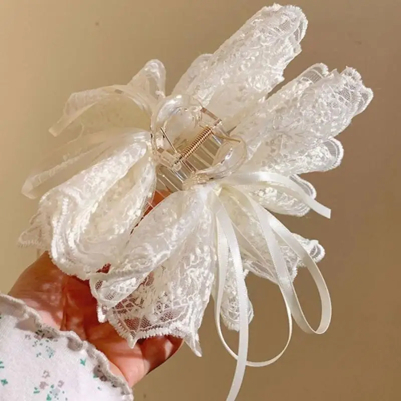 Elegante weiße Haarspangen mit Schleifenband, modische Stoff-Haarklammer für Mädchen, Geschenk, Haar-Accessoires, Valentinstag-Kopfschmuck – Detail 4