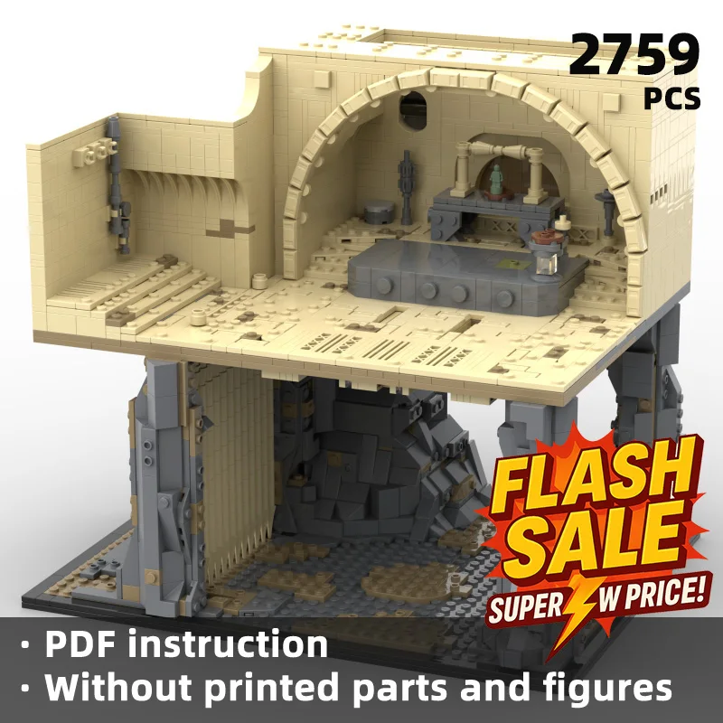 star movie Building Block Floating Cave Base, sandy yellow main body rock support structure, exotic sci-fi atmosphere