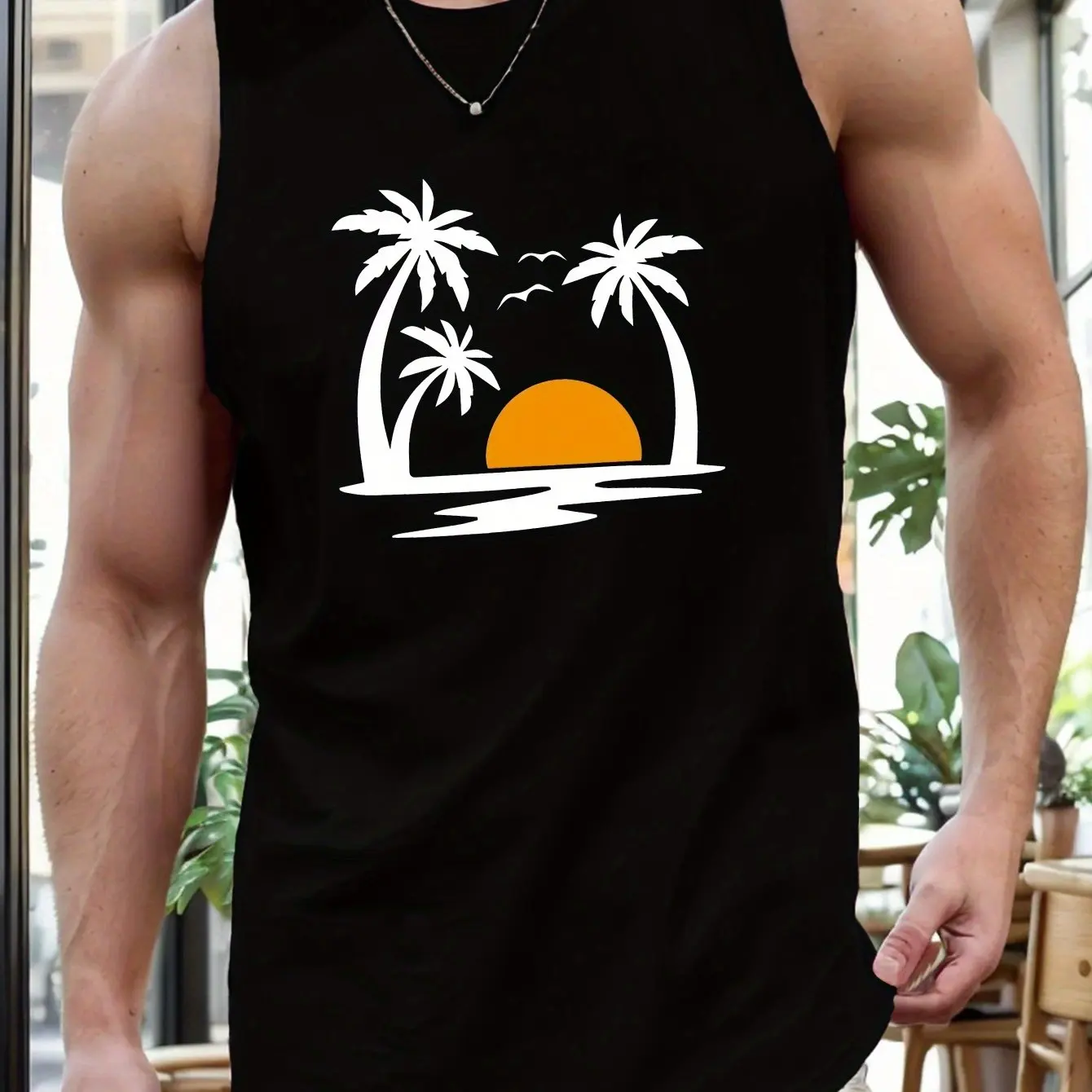 

3D Vacation Style Printed Men's Tank Top Coconut Tree Pattern Fashion O-Neck Sleeveless T-shirt Loose Breathable Summer Men Vest