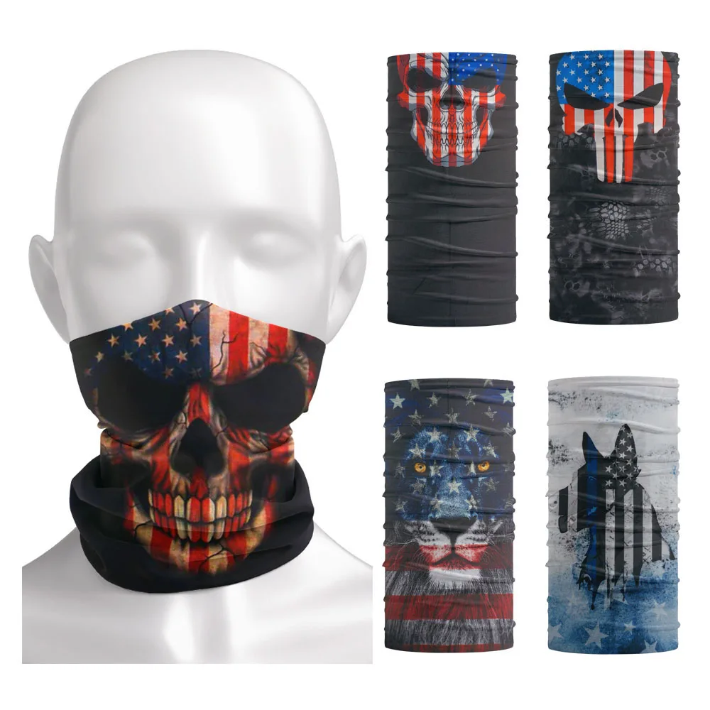 USA Flag Skull Bandana Breathable Cycling Scarf for Men Women Seamless Tube Versatile Headband Running Hiking Face & Neck Gaiter