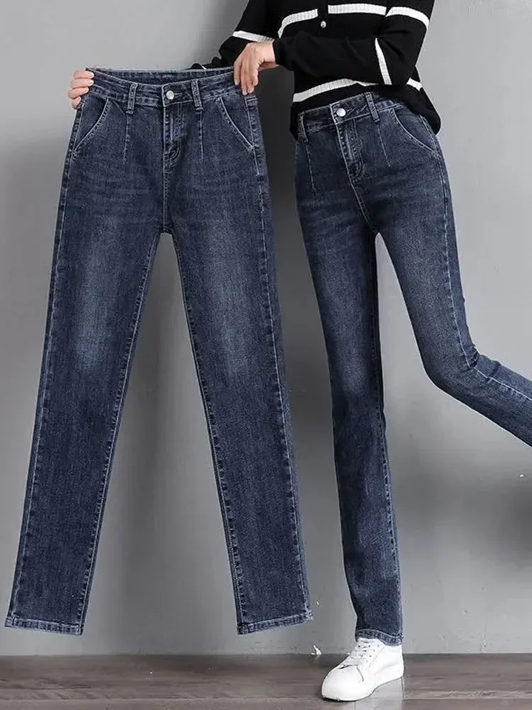 Spring Fall High Waist Straight Jeans Women New Vintage Slim Denim Pants Korean Fashion Streetwear Kot Pantolon Casual Vaqueros