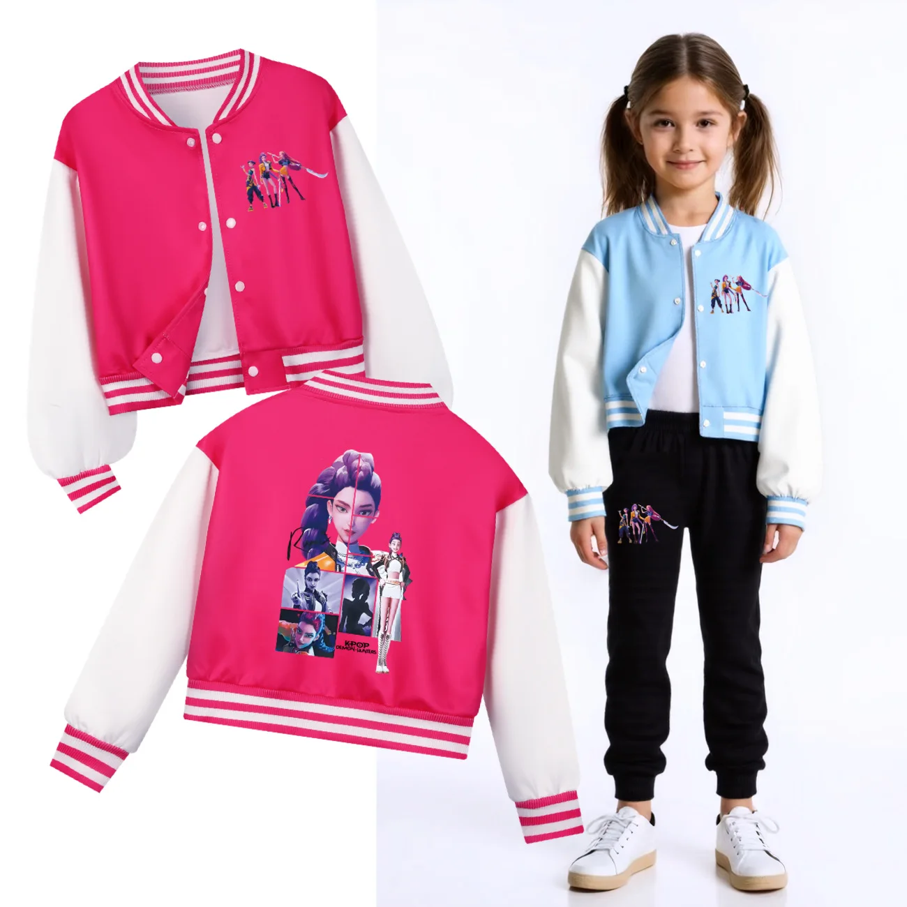 Hoodie Kasual Bayi Perempuan Musim Semi Musim Gugur Kostum Anak-anak Pakaian Huntrix Pemburu Setan KPop Anak-anak Seragam Bisbol Anak Laki-laki