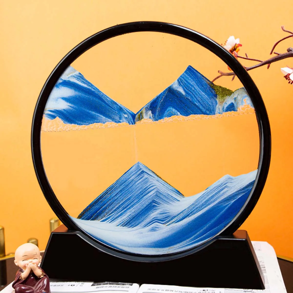 1pc Round Quicksand Painting Living Room Hourglass Ornaments Graduation Gift New Landscape Painting Office Creative Decoration