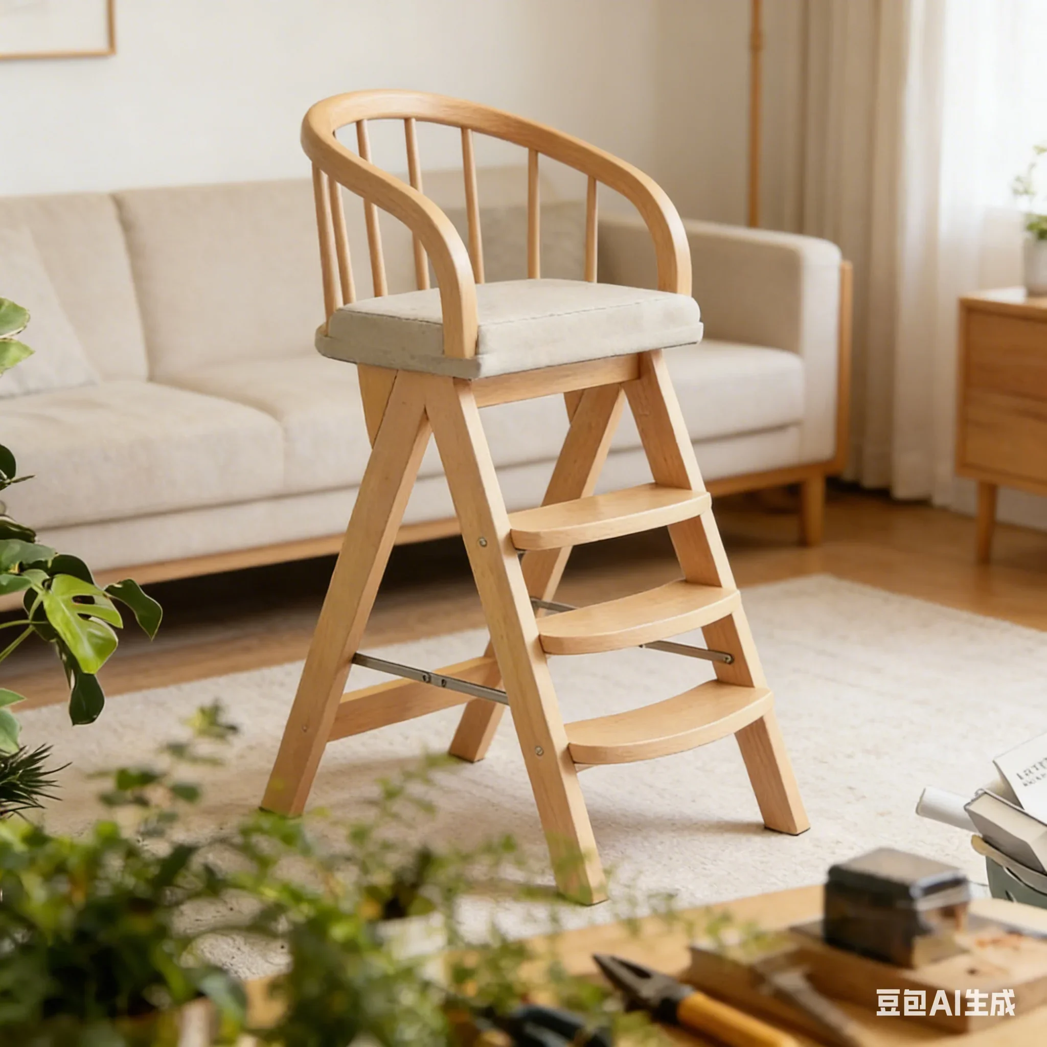 AOLIVIYA Modern Light Style Ladder Step Stool, Multi Layer Folding Walking Stair Chair for Home Kitchen Living Room B597412