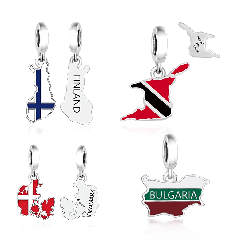 

Huoonew Fit Original Pan Charm Bracelet 925 Silver Island Trinidad and Tobago Map Flag TEXAS Bead For Making Travel Berloque New