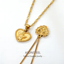 ASONSTEEL Waterproof Stainless Steel Angel Love Heart Shaped Series Pendant Necklace For Women Gold Plated Fashion Jewelry Party