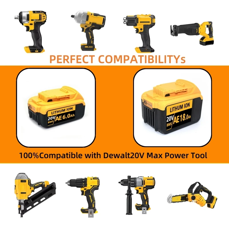 Per batteria agli ioni di litio DEWALT 18V 20V 6-18Ah per batteria per elettroutensili Dewalt DCB123,DCB125,DCB124,DCB122,DCD710 Batteria di ricambio