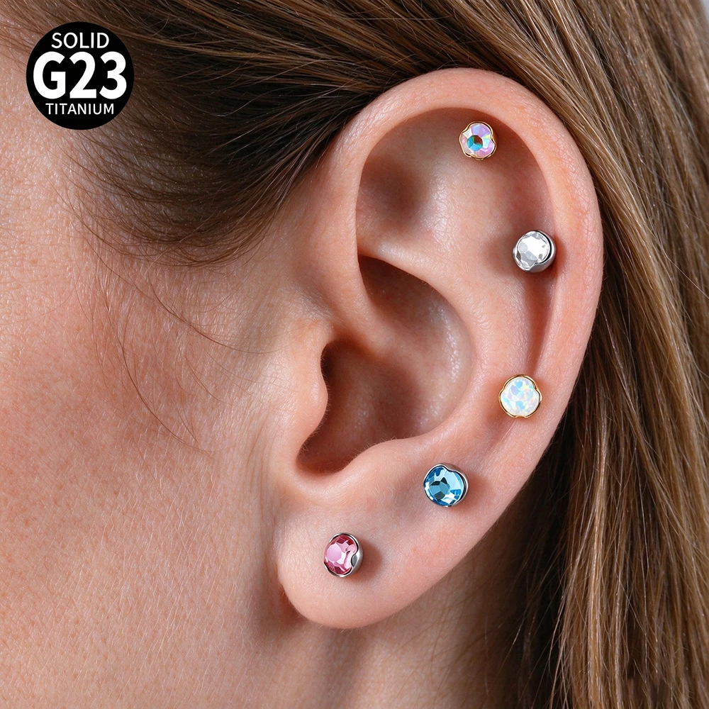 1/5PCS F-136 Implant Titanium Different Color Rhinestone Labret 16G Internal Threaded Cartilage Helix Lobe Earring Piercing