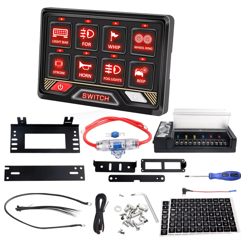

8-бандовый переключатель панели управления RGB с регулируемой яркостью, жгут проводов предохранителей для автомобиля Jeep Toyota Truck Pickup Boat ATV UTV SUV
