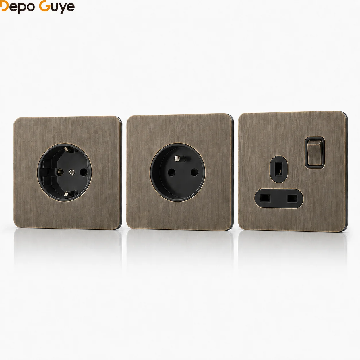 Retro Eu Metal Panel Wall Toggle Light Switch Socket,Bronzed Antique Stainless Steel German 16A Socket with USB Phone Charging