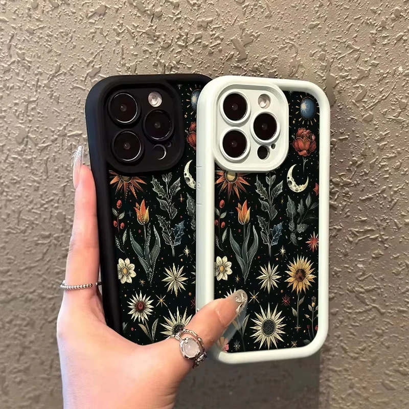 Casing Untuk Apple iPhone 17 16 15 14 13 11 Pro Max 15 Plus 16E 17Air Casing Ponsel Pola Bohemian Bunga Matahari Bulan Soft Cover