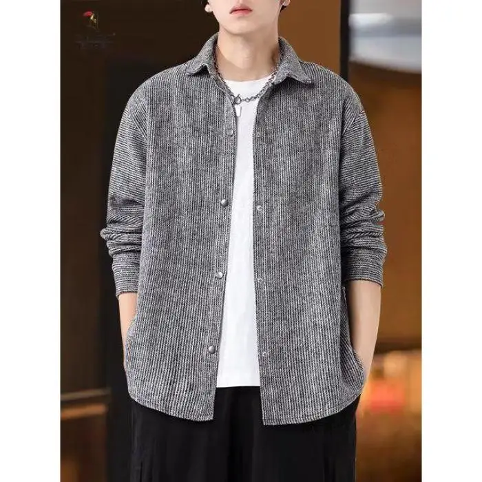 

Spring New Arrival Men's Casual Loose Fit Woolen Tweed Jaet Turn-down Collar All-matching Faion Outerwear Coat