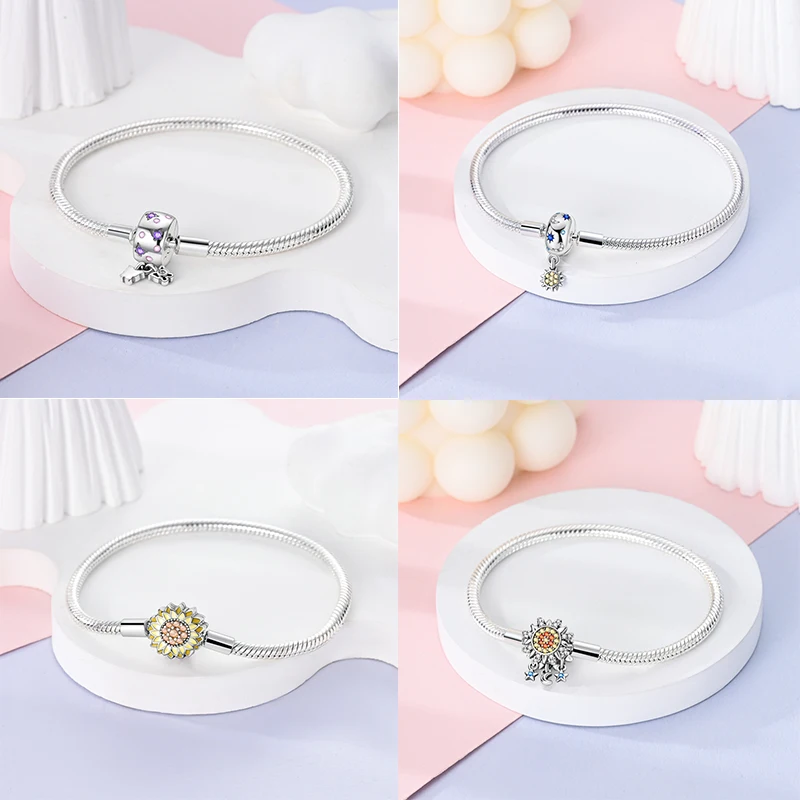 For Women 17-20CM S925 Sterling Silver Heart Rose Text Sun Woven Original Design Bracelet Fit For Wedding Fine Jewelry Making