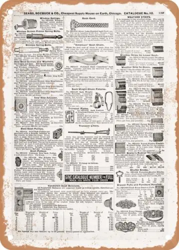 METAL SIGN - 1902 Sears Catalog Window Hardware Page 725 - Vintage Rusty Look