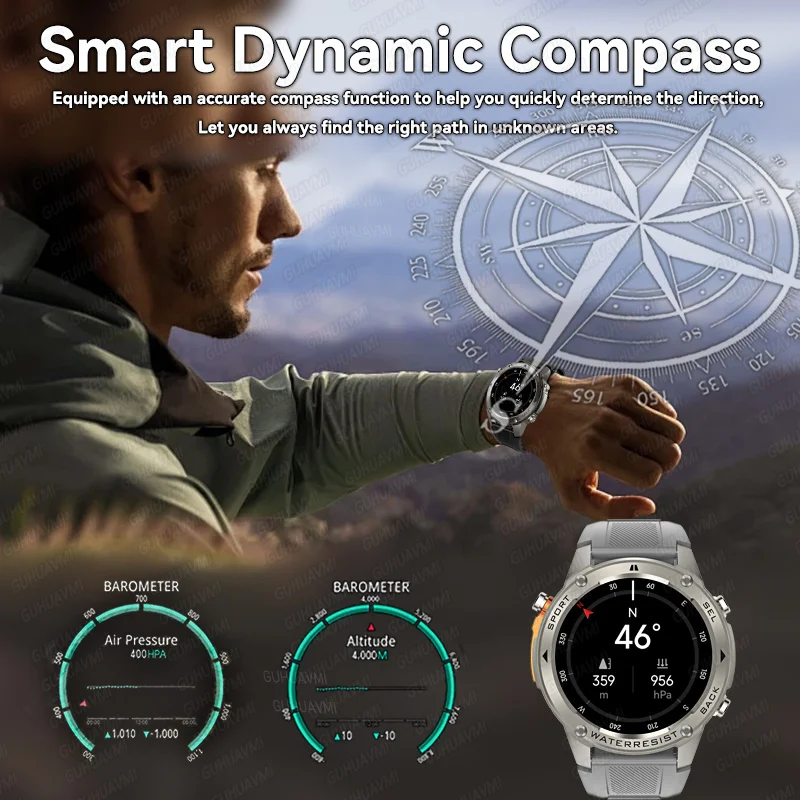 

2025 New Men Military GPS Smartwatch 1.43" AMOLED HD Screen 10ATM Waterproof 170+ Sport Modes Smart Watch 500mAh Large Battery