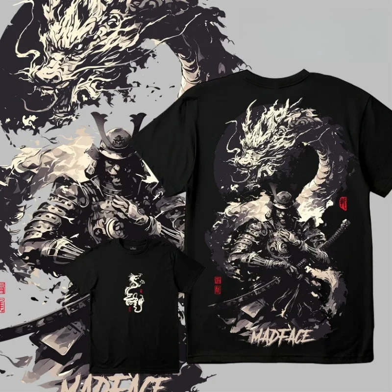Ropa Japón dragón samurái dominar tatuajes serie camisa algodón novedad de verano Tops cuello redondo barato camiseta verano corto 100%