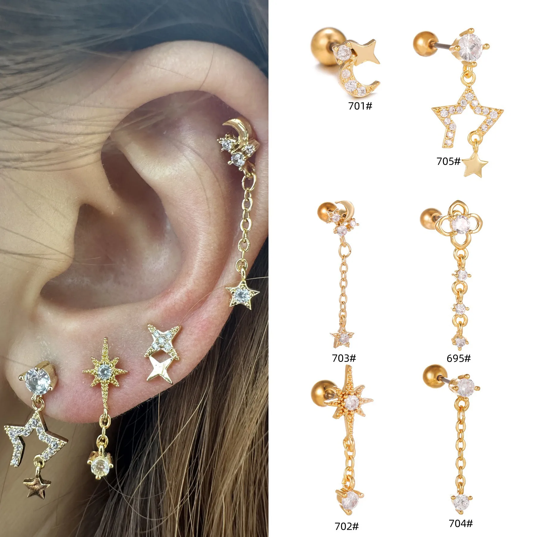 Zcomprend-Boucles d'oreilles en cuivre pour femme, bijoux créatifs, accessoires de charme, piercing au cartilage étoile, fête d'anniversaire, nouvelle tendance, JOEarrings, 1PC