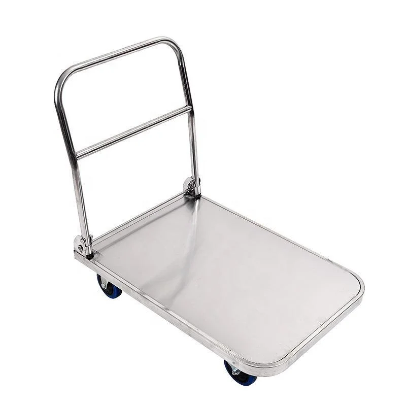 Heavy-Duty Stainless Steel 304 Grade Folding Flat Trolley 1.0mm Thickness 300kg Load Capacity Food-Grade Powder Coating