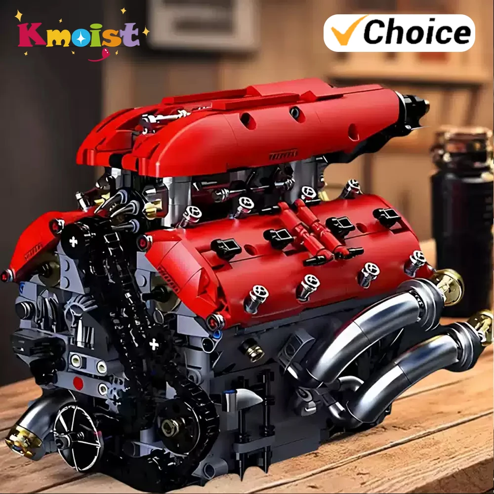 

1370 деталей: Креативный 3D-конструктор V8 Turbo Engine, Механическая Модель Двигателя, Настольное Украшение, Декор для Дома, Подарки