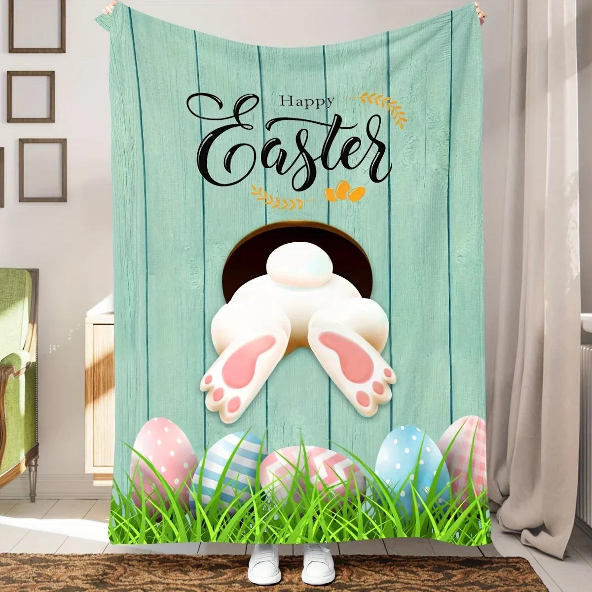 

1pc Easter Bunny Print Flannel Blanket Soft Warm Blanket Sofa Office Bed Camping Travel Picnic Multifunctional Gift Blanket