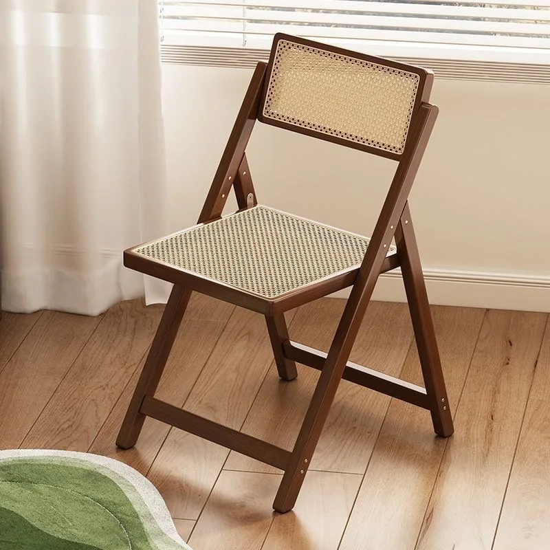 Wabi-sabi style dining chair, rattan folding chair, homestay leisure backrest chair outdoor convenience chair breathable cooling