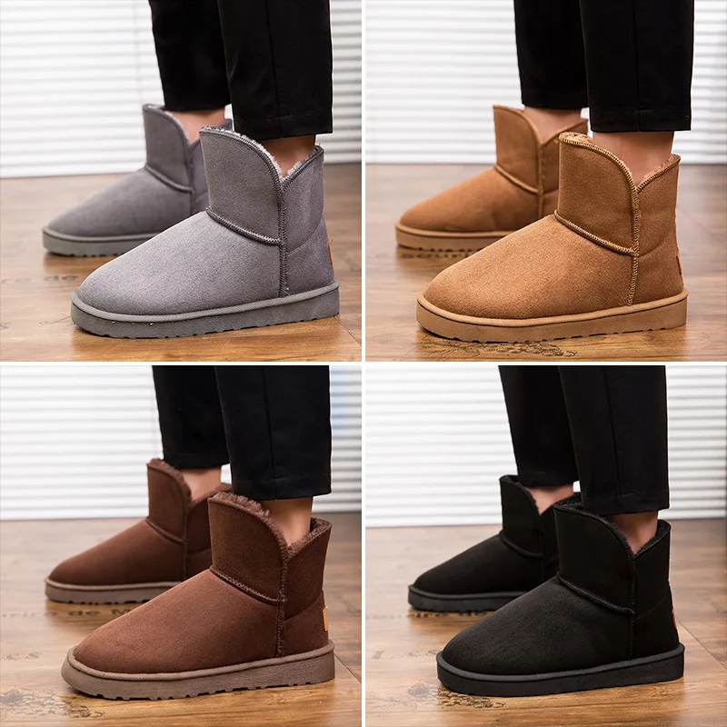 

Men's Winter Snow Boots Thickened Fleece Lined Warm Anti-slip Waterproof Bread Shoe Korean Style Short Tube Boot PU Material