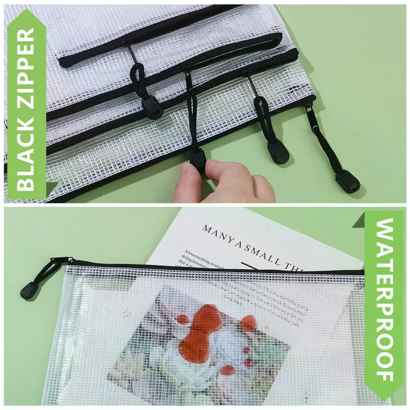 

20 шт. сетчатые сумки для документов на молнии, водонепроницаемые пластиковые пеналы, прозрачные косметички для хранения, 4 размера, черные дорожные сумки с