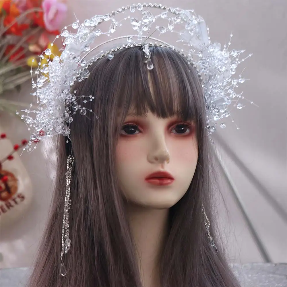 

Fairy Bride Crystal Crown Earrings Shining Luxury Crystal Hair Hoop Tiara with Ear Clip Exquisite Rhinestone Headband Headdress