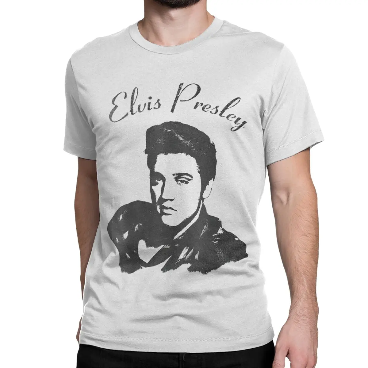 Men's T-Shirts E-Elvis Presley Novelty Cotton Tee Shirt Short Sleeve T Shirt Round Collar Clothes Printing