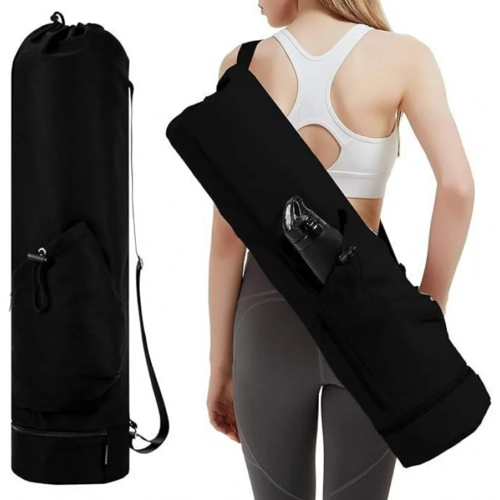 

Large Capacity Yoga Mat Bag Waterproof Drawstring Breathable Sports Bag Black Adjustable Shoulder Straps Exercise Storage Bag