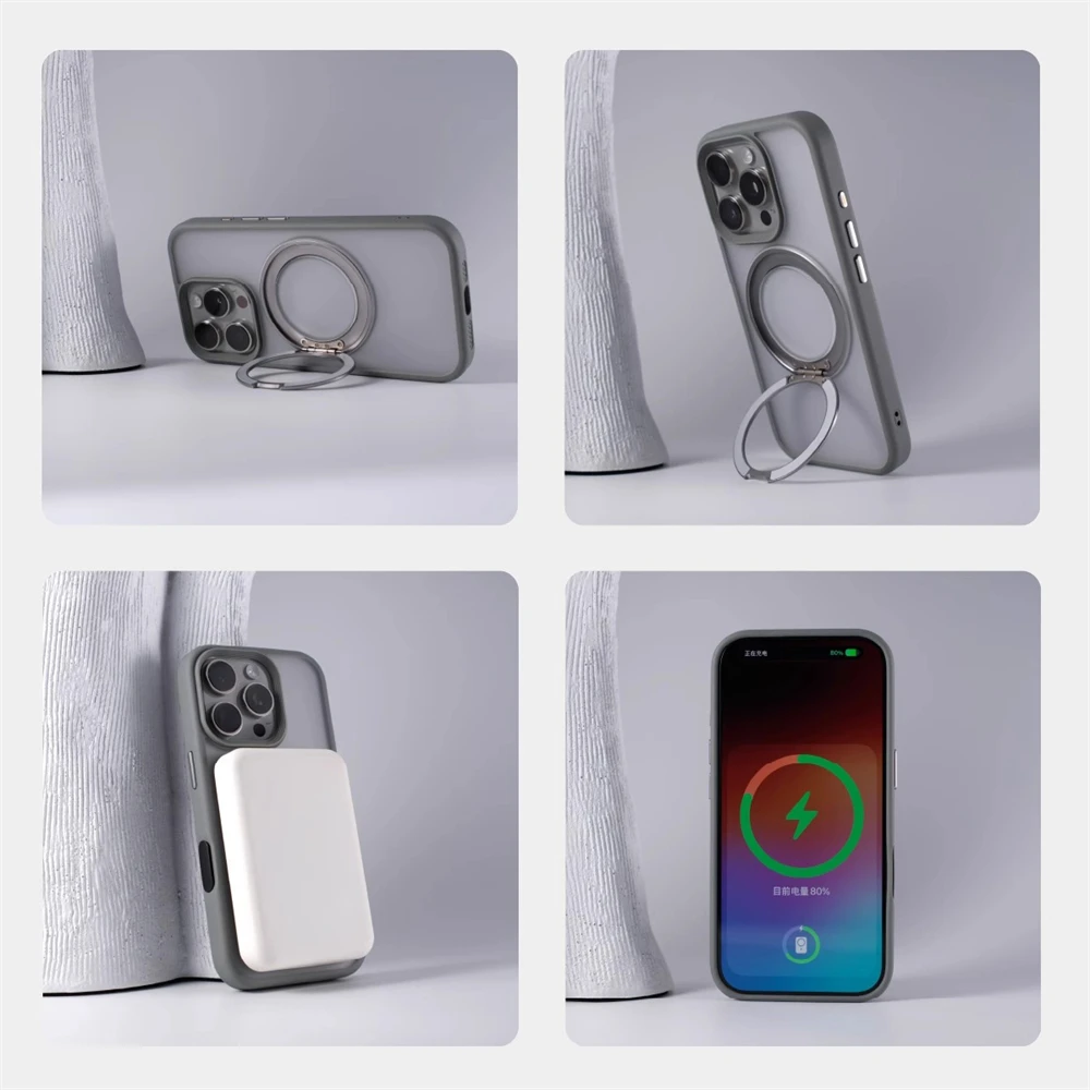 360 °   Obrotowy metalowy uchwyt pierścieniowy Magnetyczne etui zderzakowe do iPhone'a 16 Pro Max 15 14 13 Do bezprzewodowego ładowania Magsafe Wstrząsoodporna osłona — zdjęcie produktu 3