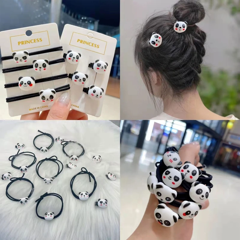 3pcs/set Cartoon Hair Pins Elastic Headband Cute Panda Shaped Women Hair Ropes M6CD