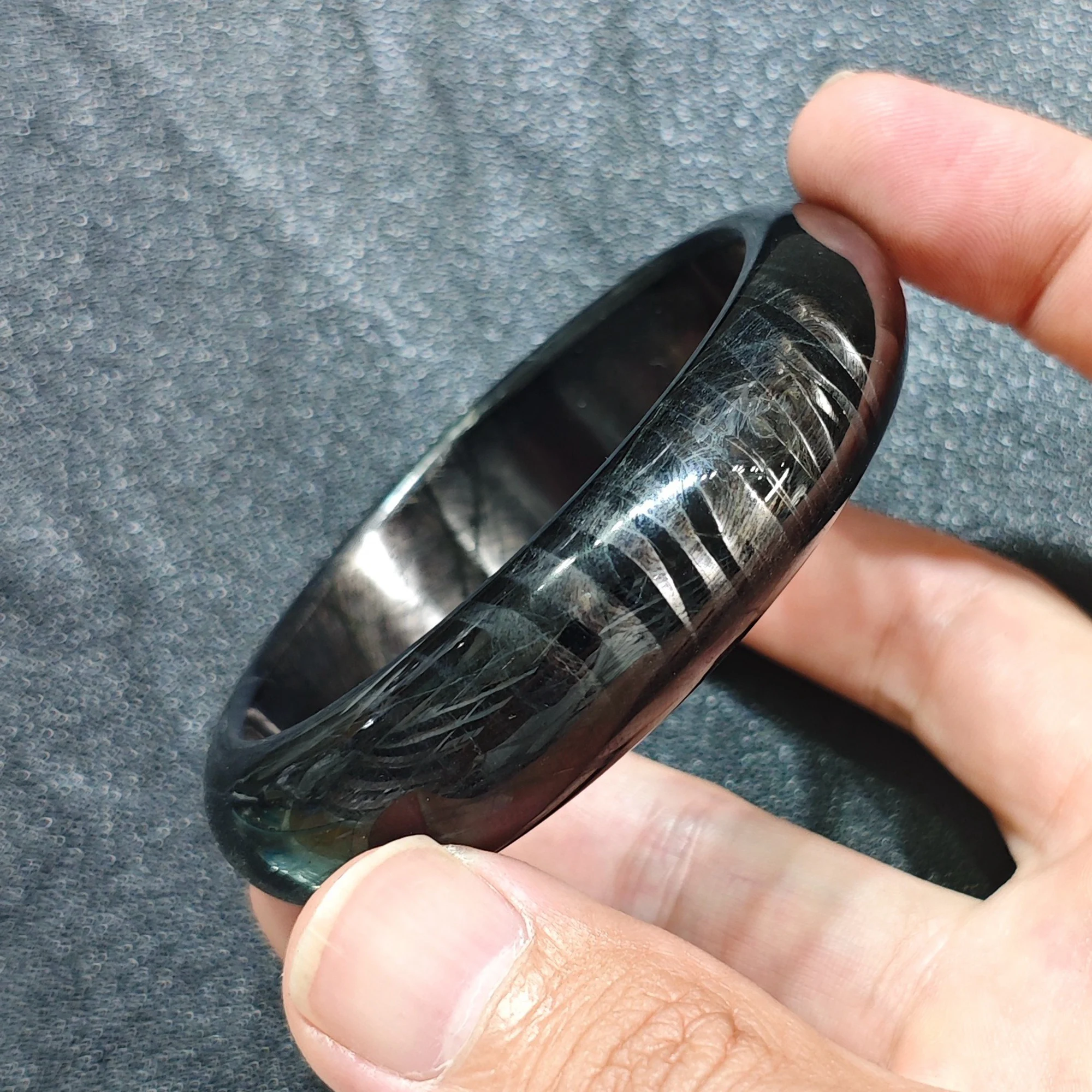 Premium Hypersthene Gemstone Bangle Solid Round Quartz Bracelet Aesthetic Metallic Schiller Fine Jewelry Birthday Present