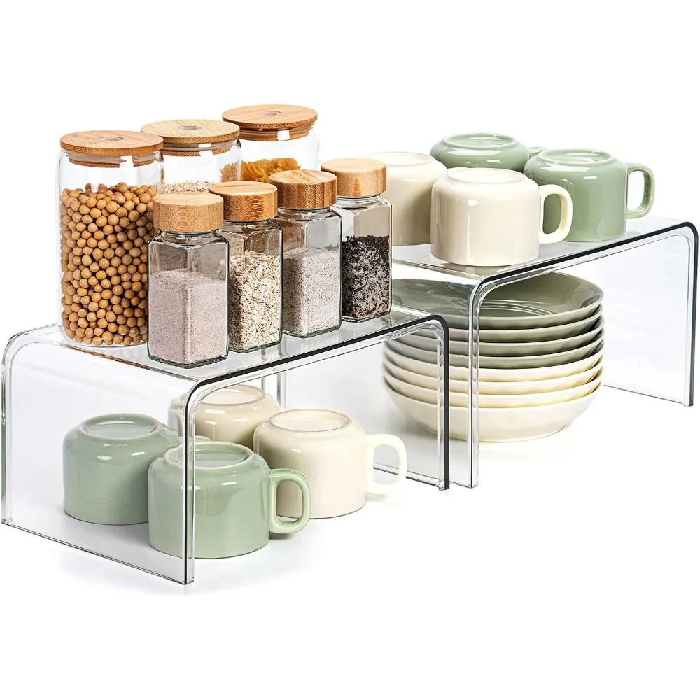 

Прозрачный органайзер для шкафа, набор из 2 органайзеров для кухонной кладовой и хранения, полка для витрины, декор комнаты
