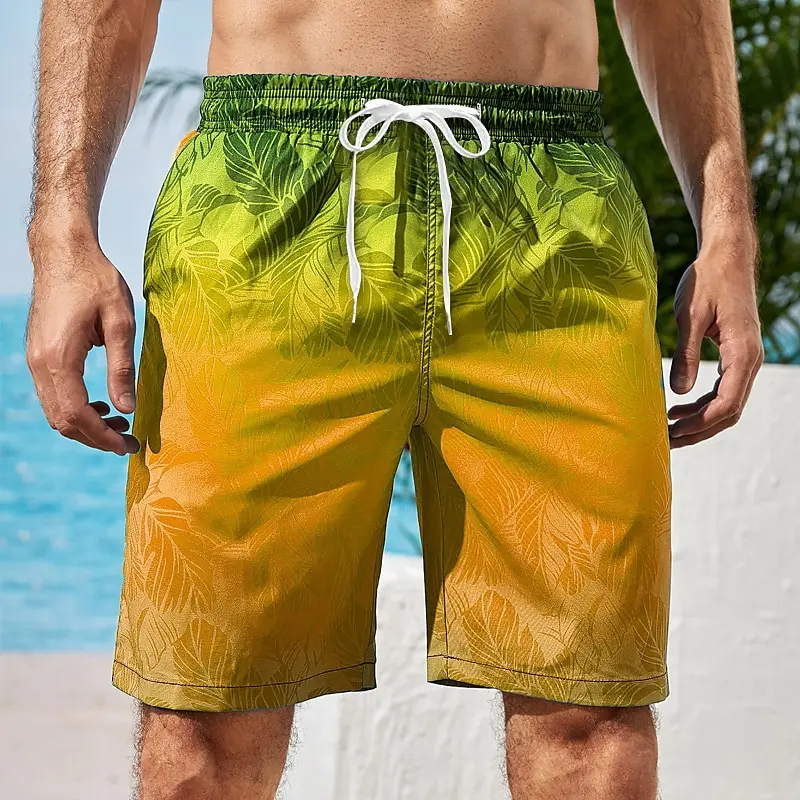 Vacation Couple Beach Pants Men\'s Trendy Gradient Printed Beach Swimming Shorts Quick Drying Loose Beach Swimming Shorts