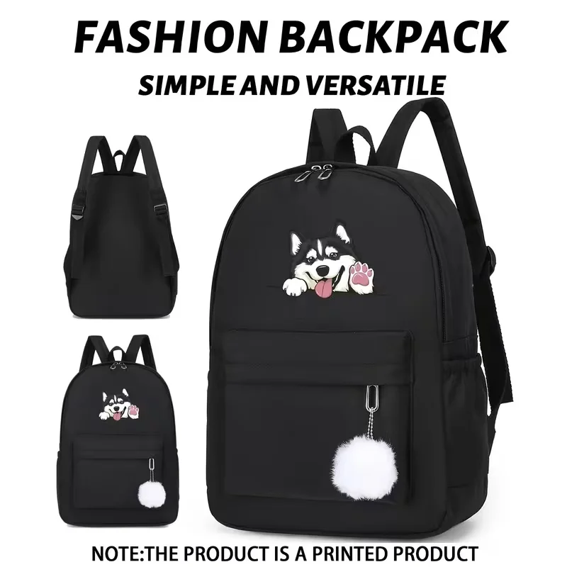 

This large-capacity, casual, and versatile backpack is perfect for back-to-school season. It features a simple and cute husky pr