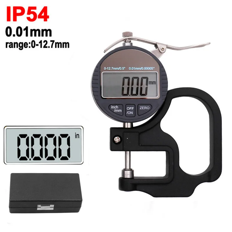 0-12.7mm Digital Thickness Gauge Meter Electronic Micrometer Micron Tester Measuring Instrument