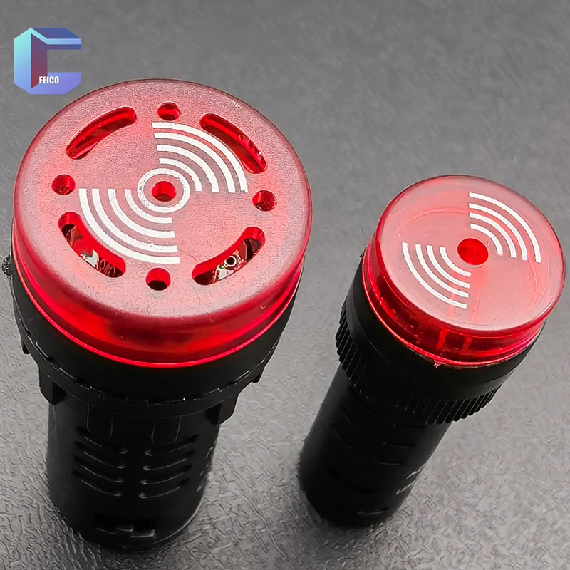 Zumbador de advertencia de 16 y 22mm, indicador de alarma de sonido intermitente, LED rojo, 12V, 24V, 110V, AD16-16SM