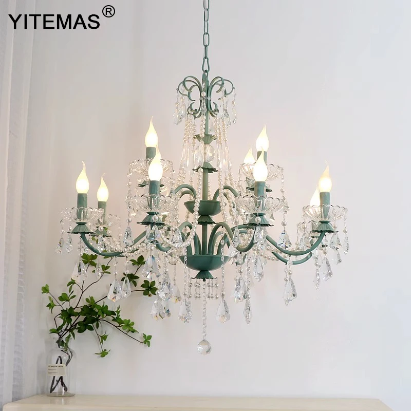 Vintage green crystal chandelier living room rustic bedroom dining room villa romantic light luxury lamps and lanterns