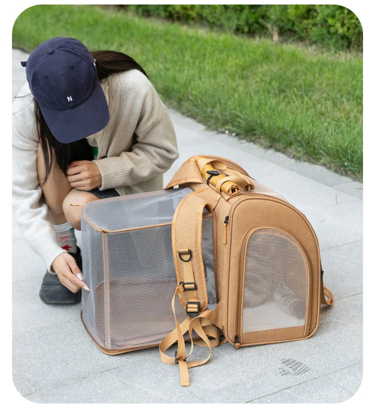 Tragbarer Katzenträger-Rucksack, erweiterbar, große Kapazität, faltbar, für kleine und mittelgroße Hunde und Katzen bis 8 kg – Detail 19