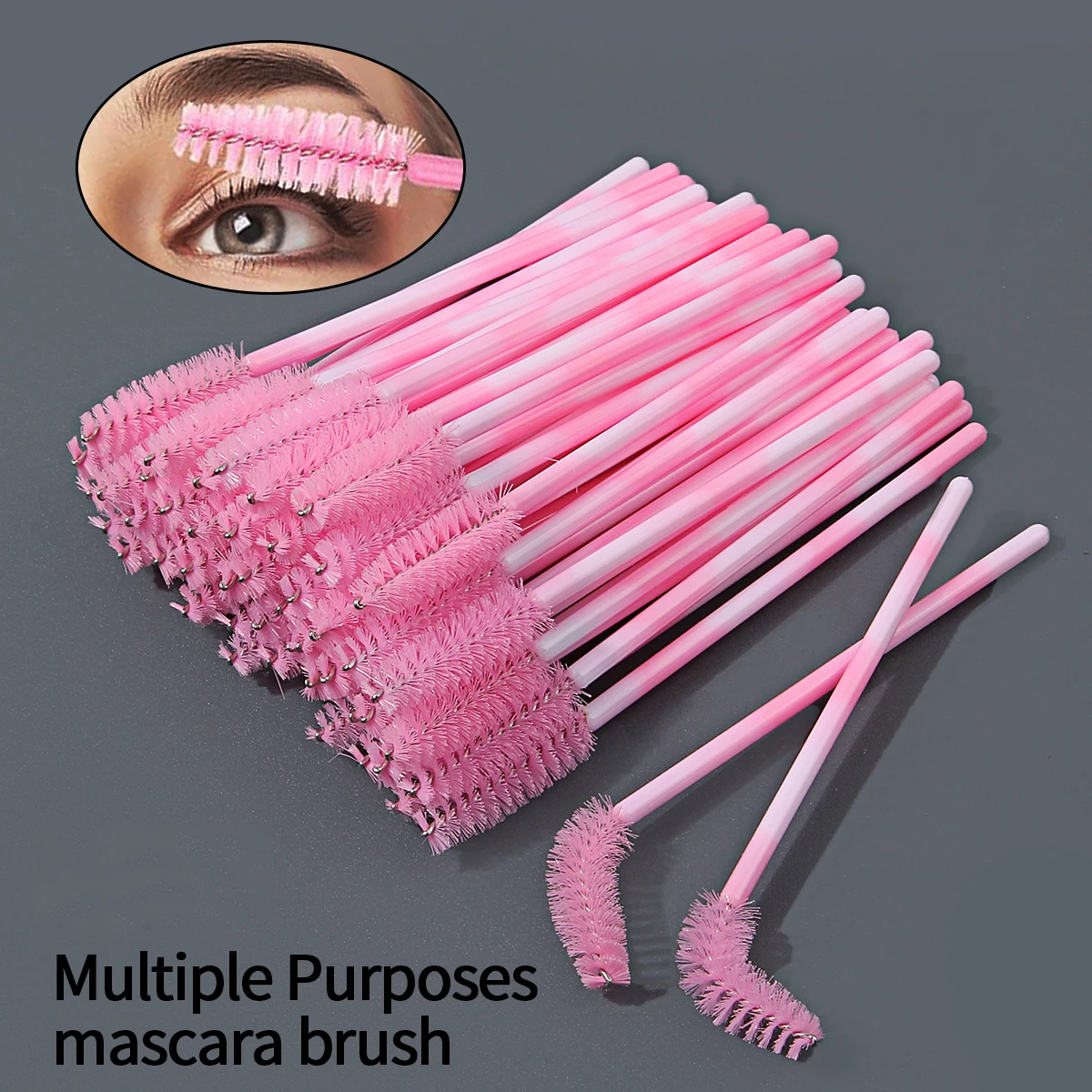 Brosse à mascara bicolore rose et blanche, brosse à sourcils, brosse spirale Portable, outil de nettoyage de mascara de greffage multifonction, 25 pièces