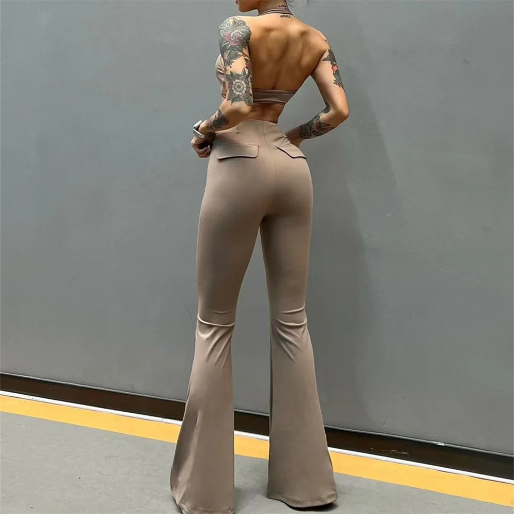 2024 1/2PCS Fitness Women Buckle Yoga Set High Waist Squat Proof Workout Flare Pant Gym Legging Outfit Active Suit Wear